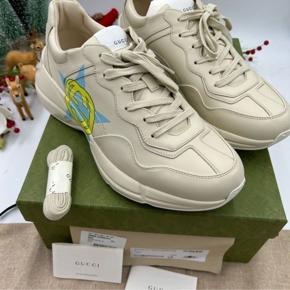 Men’s Gucci rython logo leather sneakers size 9 made in Italy - Picture 3 of 11